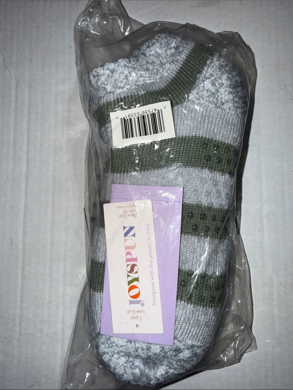 JOYSPUN Low Cut Striped Socks in Olive Green and Light Gray